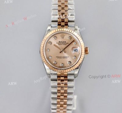 Rolex Datejust 31 Rose Gold Dial With Diamonds Swiss Clone Watches